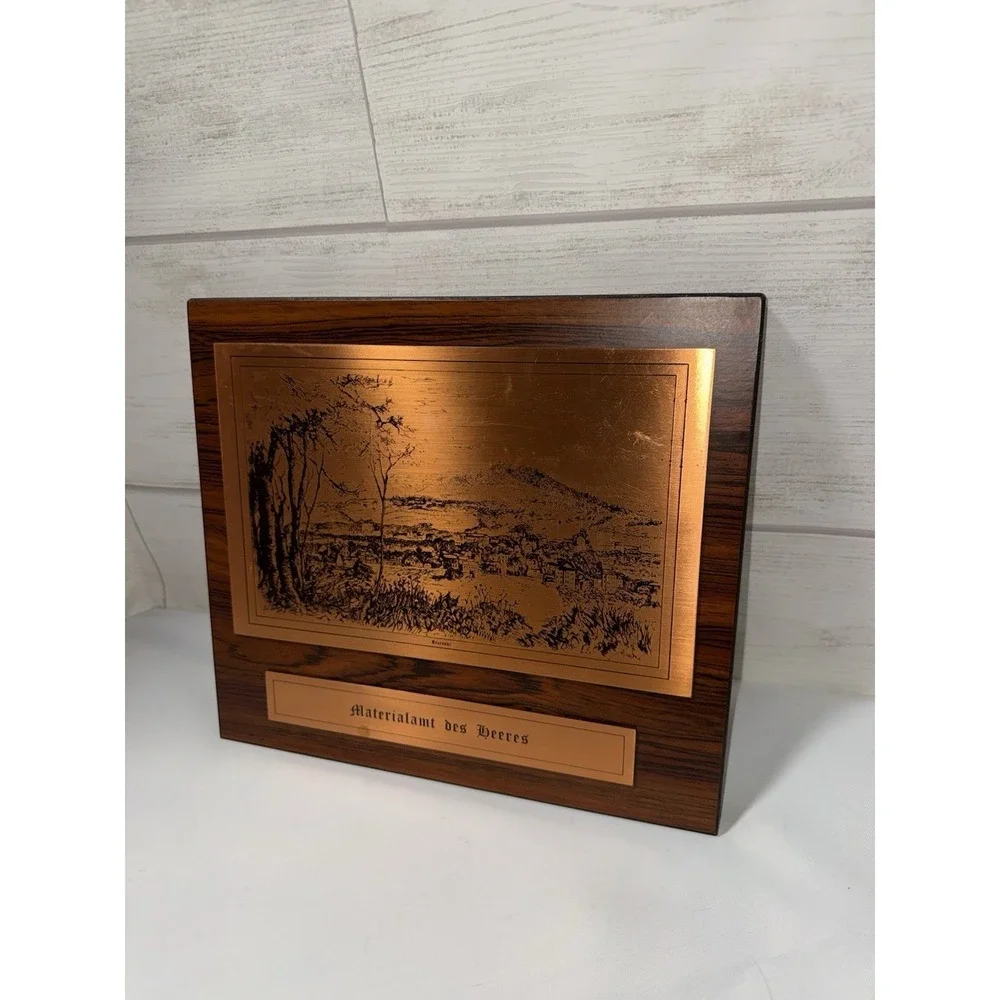 Vintage Copper Etching Wall Plaque Neuenabr , German , Materialamt Des Beeres